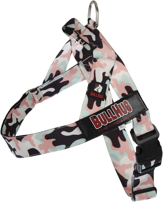 BULLHUG Harness – Made for Larger Chested Dogs Like English Bulldogs, French Bulldogs, Pugs & More. Stops Dogs from Pulling & Choking on Walks (Pink & Mint Camouflage, XL) BULLHUG