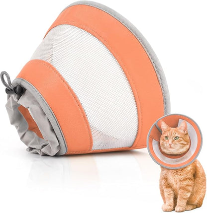 Cat Cone, Breathable Cat Cone Collar Soft, Adjustable Cat Cone to Stop Licking, Water Resistant Neck Cone for Cats with Air Mesh, Protective Cat Recovery E Collar for Cat Kitten（Orange, M-3 GoGoPaw