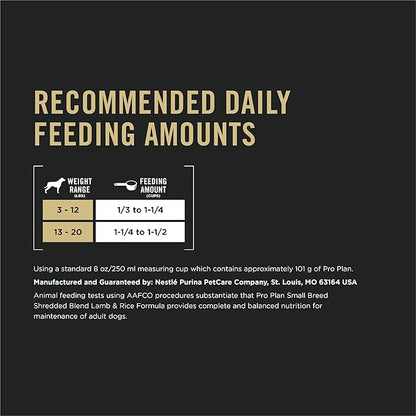 Purina Pro Plan Small Breed High Protein Dog Food Dry Shredded Blend Lamb and Rice Formula - 18 lb. Bag - PAWPICO