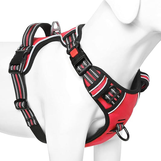 Timos Dog Harness Small Sized, No Pull Dog Harness with Neck Lockable Snap,No Choke Front Clip Dog Reflective Harness,Adjustable Metal Rings 3 Buckles,Easy Control Handle for Small Dogs Red XS Timos