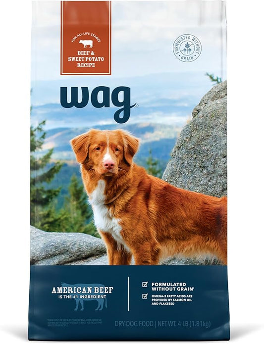 Amazon Brand - Wag Dry Dog Food Beef & Sweet Potato, Grain Free 4 lb Bag - PAWPICO