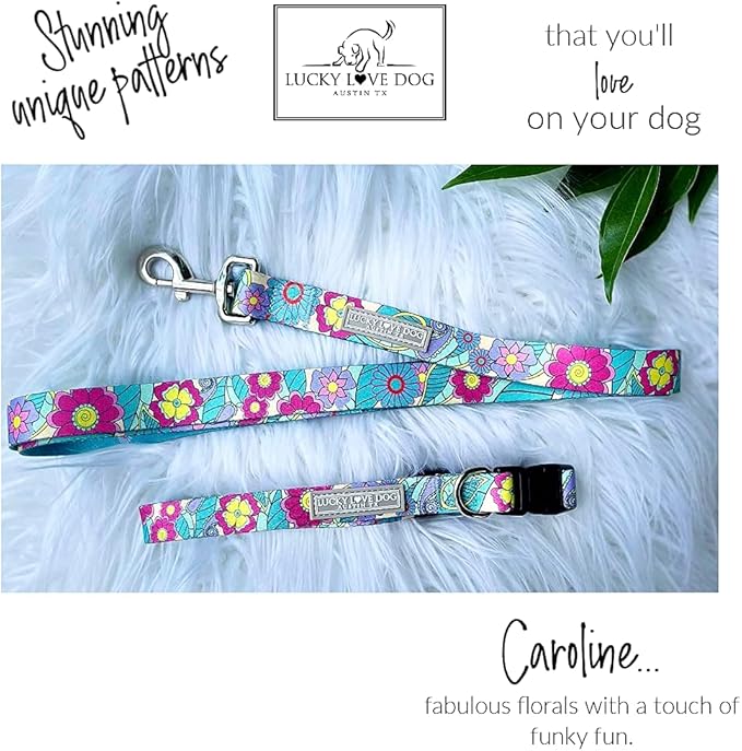 Lucky Love Dog Collar and Leash Combo, Cute Collar and Leash Set for X-Small Female Dogs, Part of Purchase Donated to Rescue (XS, Caroline, Combo) LuckyLoveDog