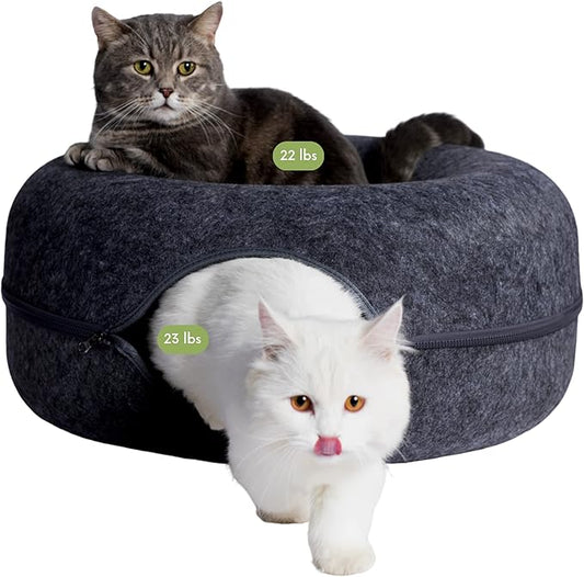 CATTASAURUS Peekaboo Cat Cave for Multiple & Large Cats Up to 30-45 Lbs, Scratch Detachable & Washable Tunnel Bed, Comfy Donut Cat Cave (Dark Gray, Large) - PAWPICO