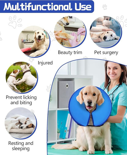 Dog Cone Collar for Small Medium Large Dogs for After Surgery, Pet Inflatable Neck Donut Collar Soft Protective Recovery Cone for Dogs and Cats-Alternative E Collar Does Not Block Vision-DarkBlue,L MIDOG