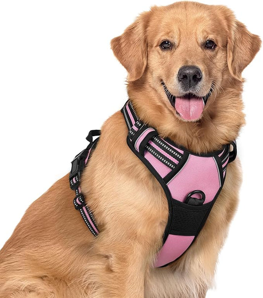 rabbitgoo Dog Harness No Pull with 2 Leash Clips, Adjustable Soft Padded, Reflective Oxford No Choke Pet Vest with Easy Control Handle for Large Dogs, Pink, XL rabbitgoo