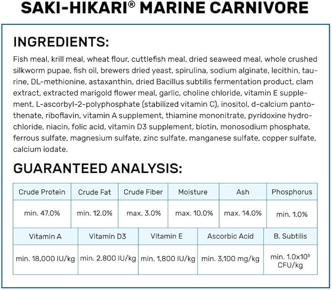 Hikari 042220 Carnivore Medium Sinking Pellets Marine Fish Food, One Size Hikari
