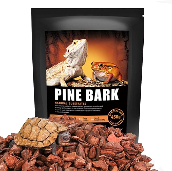 Tfwadmx Reptile Bark Bedding 15.8oz Tortoise Bedding for Habitat Bearded Dragon Substrate Reusable Pine Chips Bedding for Geckos, Lizards, Turtles Snakes, Hermit Crabs Tfwadmx