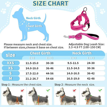 SlowTon No Pull Small Dog Harness and Leash Set, Puppy Soft Vest Harness Neck & Chest Adjustable, Reflective Lightweight Harness & Anti-Twist Pet Lead Combo for Small Medium Dogs (Fuchsia, XXS) SlowTon