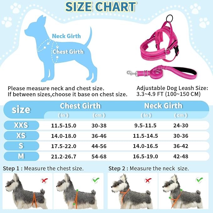SlowTon No Pull Small Dog Harness and Leash Set, Puppy Soft Vest Harness Neck & Chest Adjustable, Reflective Lightweight Harness & Anti-Twist Pet Lead Combo for Small Medium Dogs(FU,M) SlowTon