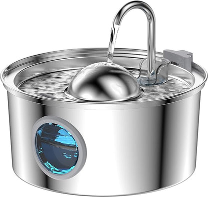 Stainless Steel Cat Water Fountain - Dogs&Cats&Pets&Small Animals Automatic Bowl Dispenser - Pet Drinking Waterer Bowls Indoor - Auto Kitty Watering Dish Supplies - 108oz/3.2L Easy Cleaning Machine - PAWPICO