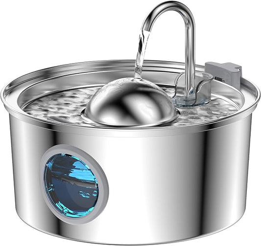 Stainless Steel Cat Water Fountain - Dogs&Cats&Pets&Small Animals Automatic Bowl Dispenser - Pet Drinking Waterer Bowls Indoor - Auto Kitty Watering Dish Supplies - 108oz/3.2L Easy Cleaning Machine - PAWPICO