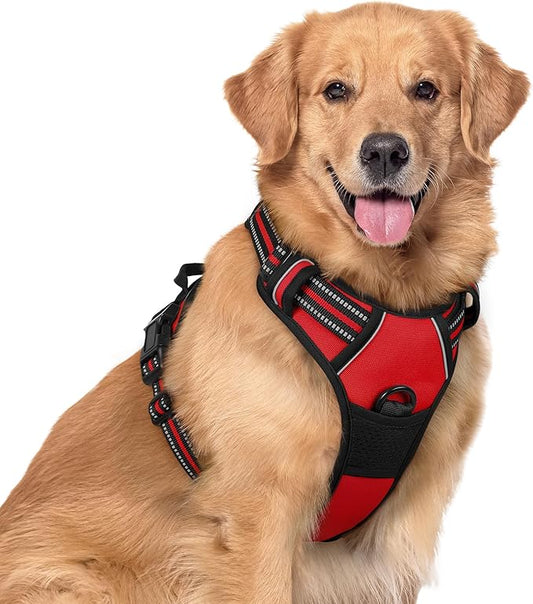 rabbitgoo Dog Harness No Pull with 2 Leash Clips, Adjustable Soft Padded, Reflective Oxford No Choke Pet Vest with Easy Control Handle for Large Dogs, Red, XL rabbitgoo