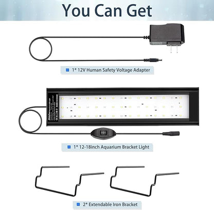 Aquarium LED Light Full Spectrum Fish Tank Lights White Blue Red Green Multi-Color LEDs Extendable Aquarium Light for 12 Inch to 18 Inch Fish Tanks DaToo