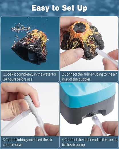 Uniclife Aquarium Volcano Ornament Kit, Fish Tank Decoration Mini Resin Volcanic Decor for Fish Tank Landscape Realistic Mountain with Air Stone Bubbler Airline Tubing Accessories for Oxygenation UnicLife