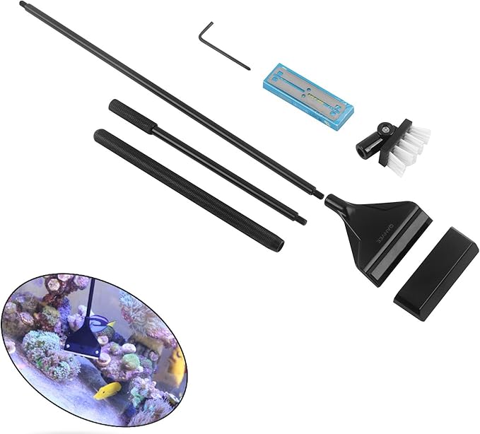 Aquarium Algae Scraper Cleaner Brush with 10 Stainless Steel Blades for Fish Reef Plant Glass Tank 26 Inch QANVEE