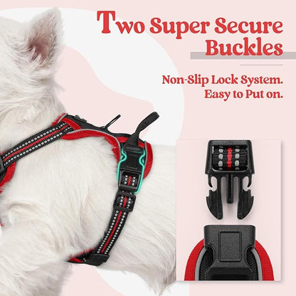 rabbitgoo Dog Harness No Pull with 2 Leash Clips, Adjustable Soft Padded, Reflective Oxford No Choke Pet Vest with Easy Control Handle for Puppy, Black & Red, XS rabbitgoo