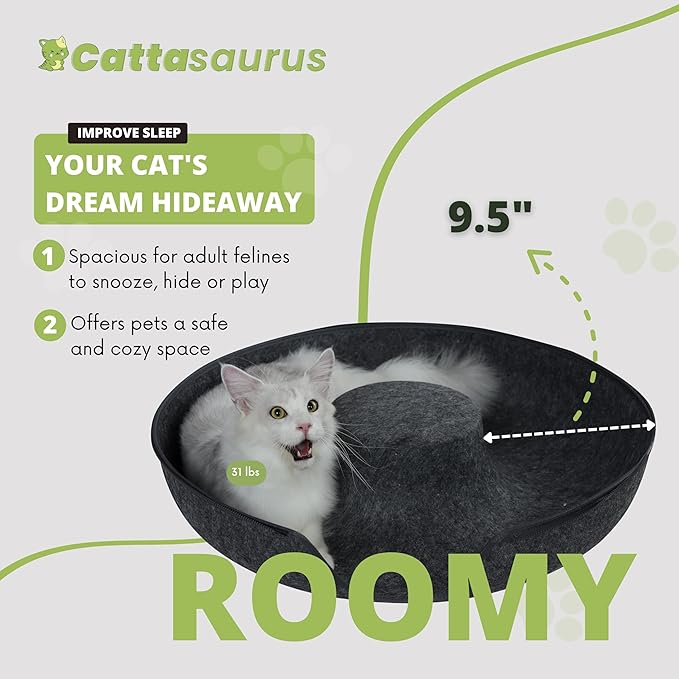 CATTASAURUS Peekaboo Cat Cave for Multiple & Large Cats Up to 30-45 Lbs, Scratch Detachable & Washable Tunnel Bed, Comfy Donut Cat Cave (Dark Gray, Jumbo) - PAWPICO