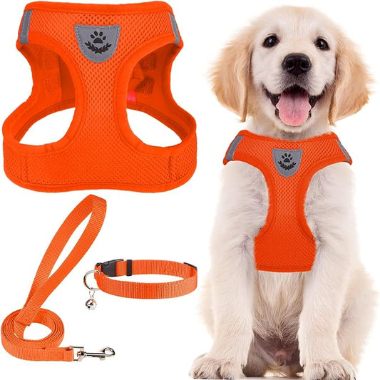 PUPTECK Adjustable Dog Harness Collar and Leash Set Step in No Pull Pet Harness for Small Medium Dogs Puppy and Cats Outdoor Walking Running, Soft Mesh Padded Reflective Vest Harnesses PUPTECK