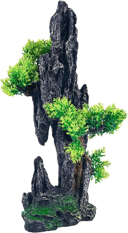 Large Fish Tank Decorations - Mountain View Aquarium Ornament with Tree House Cave Bridge,Mountain E SiissaPeksid