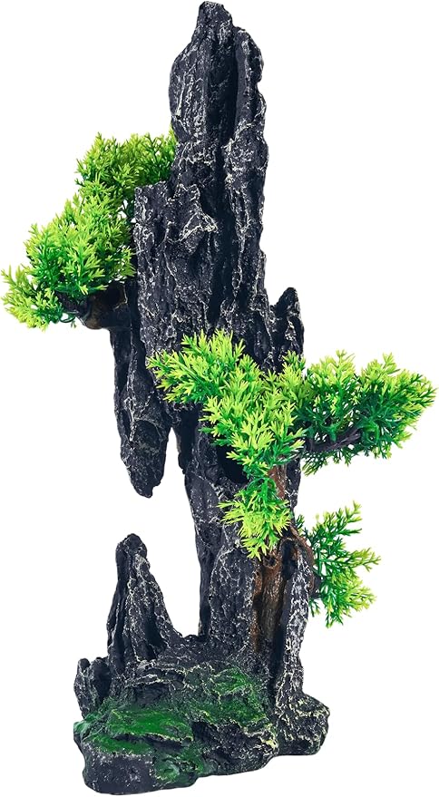 Large Fish Tank Decorations - Mountain View Aquarium Ornament with Tree House Cave Bridge,Mountain E SiissaPeksid