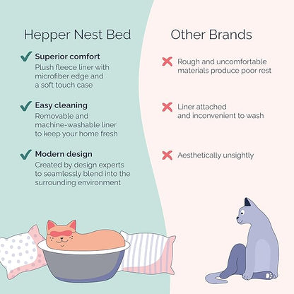 Hepper Cat Nest - Washable Cat Bed with Removable Fluffy Fleece Liner - Cozy Comfy Calming Cat Bed Round Shape - Cat Warming Bed - Donut Cat Bed Desk Ready - Small Cat Bed for Indoor Cats (Grey/White) - PAWPICO