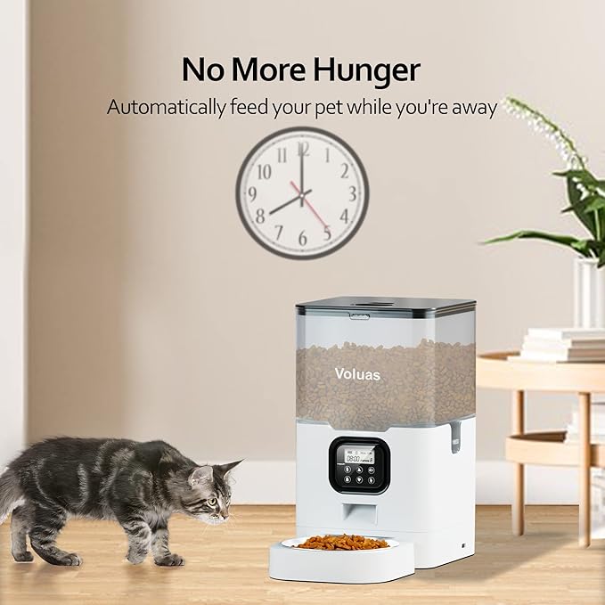 VOLUAS Automatic Cat Feeders - Pet Food Dispenser for Dry Food, Timed Cat Feeder with Desiccant Bag, Programmable Portion Size Control 4 Meals Per Day, 10s Voice Recorder - PAWPICO