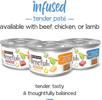 Beneful Purina Infused Wet Dog Food Pate with Real Lamb, Carrots and Spinach, with Sunflower Oil - (8 Packs of 3) 3 oz. Sleeves - PAWPICO