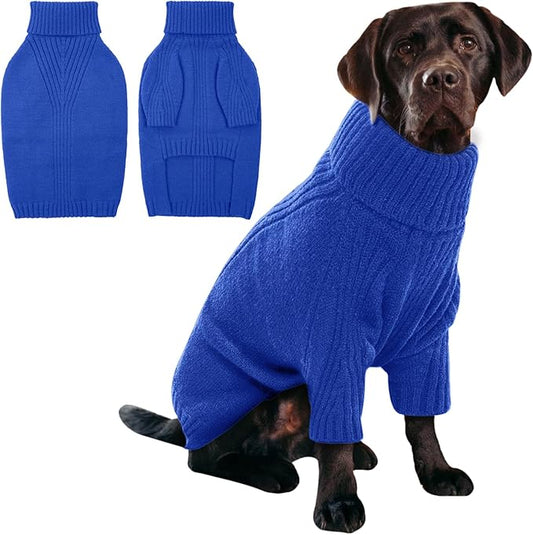 IECOii XXXL Dog Sweater,Christmas Dog Sweaters for Extra Large Dogs Girl Boy,Turtleneck Knitted Knitwear for Pet Dogs Wearing On Holiday Thanksgiving,Pullover Easy On Doggie Sweatshirt (Blue,XXXL) - PAWPICO