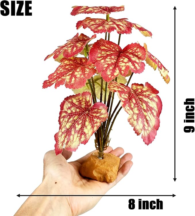 Woyrise Reptile Artificial Plants for Terrarium Decor, Amphibian Habitat Decorations Bearded Dragon Tank Accessories fit Crested Gecko Leopard Lizard Chameleon Snake Frog - Fake Pink Heuchera Woyrise
