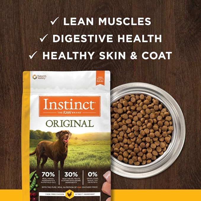 Instinct Dog Food, Grain Free Dog Food Dry, High Protein, Raw Coated Dog Food, Dog Kibble, Original Real Chicken, 4 lb. Bag - PAWPICO