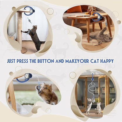 Cat Toy Interactive for Indoor Cats, Smart USB Rechargeable Door Hanging Automatic Retractable Kitten Toys, Teaser Electronic Self Play Feather Cat String Toys Attached with 3 Catnip Mice Blue - PAWPICO