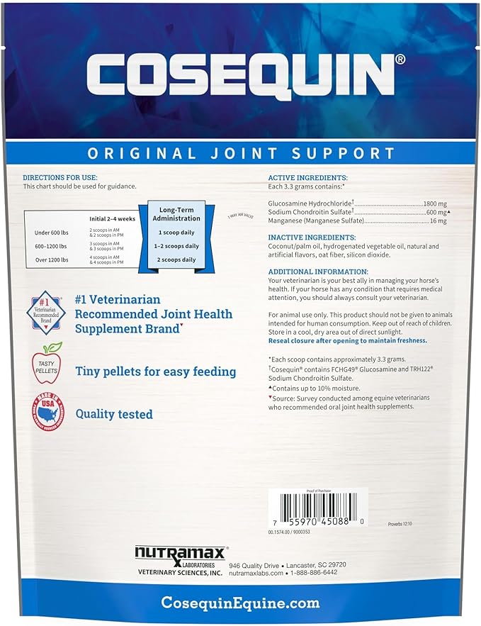 Nutramax Cosequin Original Pellets Joint Health Supplement for Horses - with Glucosamine and Chondroitin, 910 Grams NutramaxLaboratories