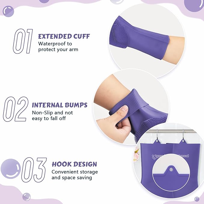 Pecute Pet Grooming Gloves, Large, Heat Resistant, Silicone Bathing and Massaging Gloves with High-Density Teeth and Enhanced Five Finger Design for Dogs and Cats, Purple - PAWPICO