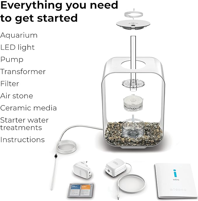 biOrb Life 15 Acrylic 4-Gallon Aquarium with White LED Lights Modern Compact Tank for Tabletop or Desktop Display, Transparent biOrb