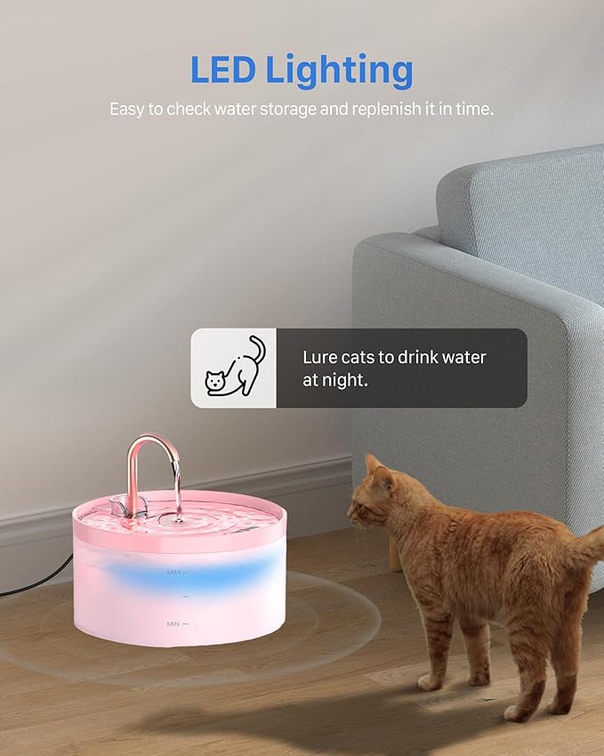 Cat Water Fountain with Tap Shape: 3.2L Cat Fountain for Cats - Super Quiet Water Pump - Filters Hair - Easy Disassembly - 6 Filters + 3 Foam Filters - Pink Cat Fountains for Drinking - PAWPICO