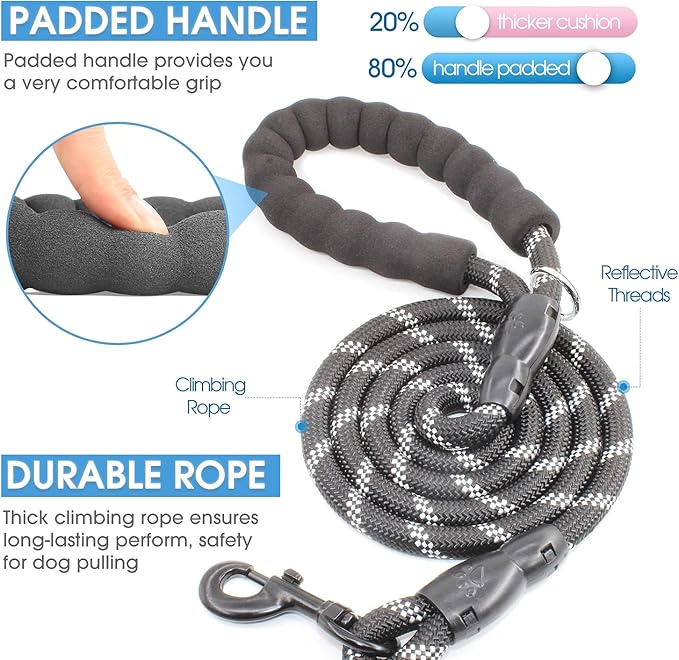 BAAPET 2/4/5/6 FT Dog Leash with Comfortable Padded Handle and Highly Reflective Threads for Small Medium and Large Dogs (6FT-1/2'', Black) BAAPET