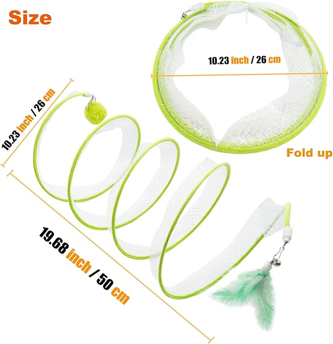 Spiral Tunnel Cat Toy, Self Play Cat Hunting Spiral Tunnel Toy Spiral Cat Toy, Folded Cat Tunnel Spring Toy for Indoor Cats (Green) - PAWPICO