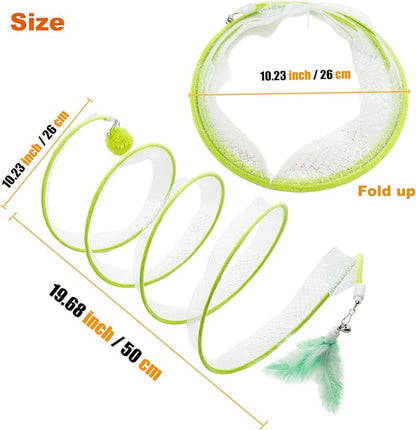 Spiral Tunnel Cat Toy, Self Play Cat Hunting Spiral Tunnel Toy Spiral Cat Toy, Folded Cat Tunnel Spring Toy for Indoor Cats (Green) - PAWPICO