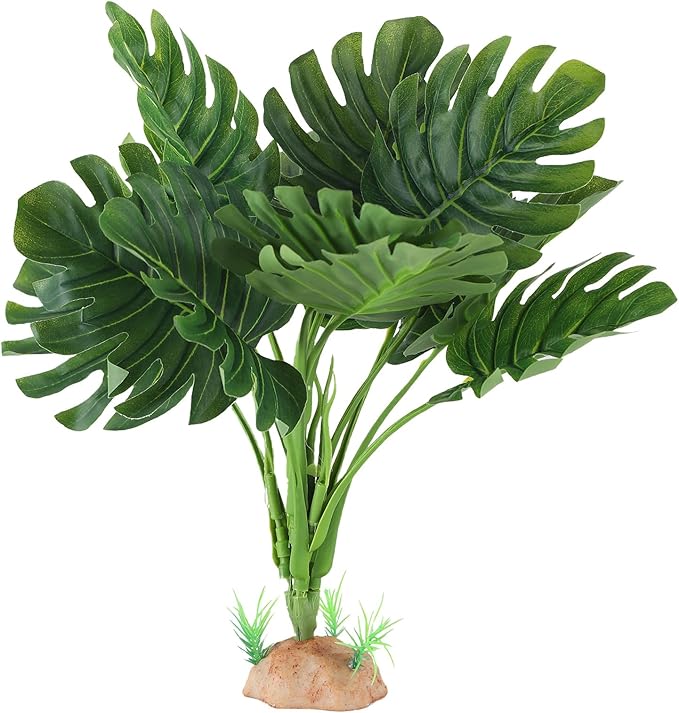Terrarium Plants for Reptile Terrarium, Reptile Plants Tortoise Habitat Accessories, Artificial Spider Plant for Gecko, Ball Python, Tortoise Terrarium Décor - Monstera IBWell