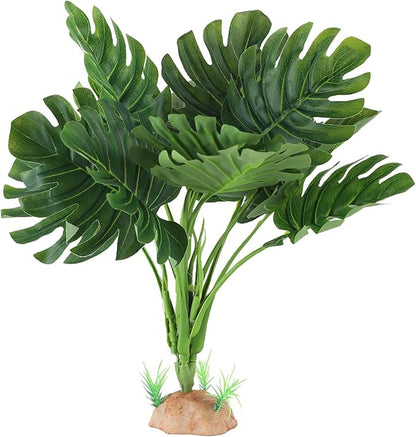Terrarium Plants for Reptile Terrarium, Reptile Plants Tortoise Habitat Accessories, Artificial Spider Plant for Gecko, Ball Python, Tortoise Terrarium Décor - Monstera IBWell