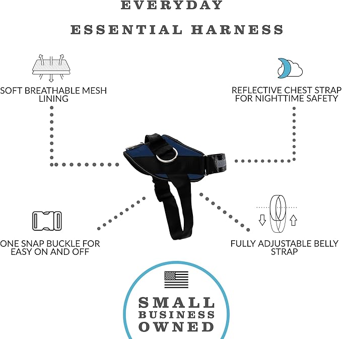 ShawnCo Essential Dog Harness, No-Pull Pet Vest with 3 Leash Clips, No Choke, Reflective, Adjustable and Padded, for Easy Walking and Training for Small, Medium and Large Dogs (Pacific Blue, M) SHAWNCO