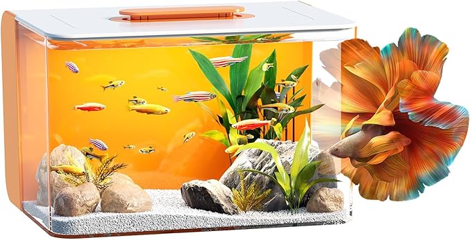 Betta Fish Tank Small Aquarium with 3 Stage Filtration, Light, Self Cleaning, 2.5 Gallon Beta Tank Starter Kit for Goldfish, Shrimp, Guppy, Jellyfish REDTAILFISH