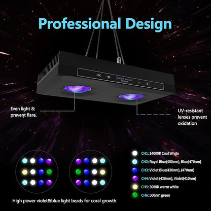 Aquarium Light - 95 Watt Sunrise Sunset Moonlight, Group Control Program Coral Reef Light Dimmable Full Spectrum for Marine Tanks,Saltwater Tank Light with Timer (G5 Suspension Version) SmatFarm