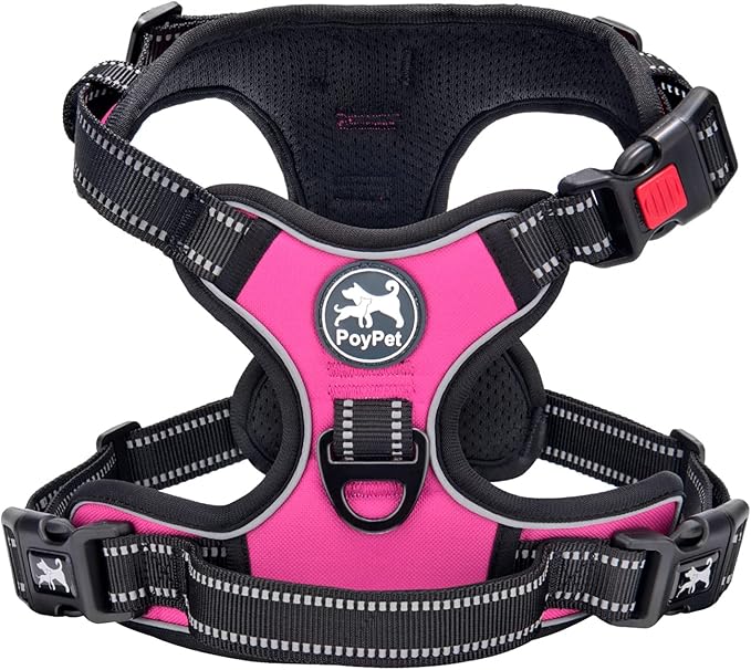 PoyPet No Pull Dog Harness, No Choke Front Lead Dog Reflective Harness, Adjustable Soft Padded Pet Vest with Easy Control Handle for Small to Large Dogs(Pink,S) PoyPet