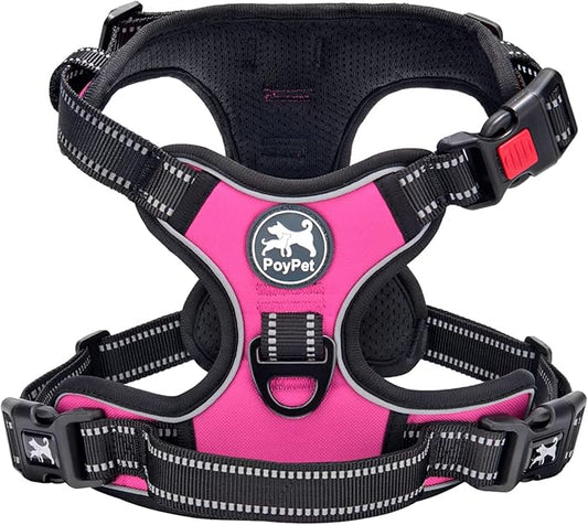 PoyPet No Pull Dog Harness, No Choke Front Lead Dog Reflective Harness, Adjustable Soft Padded Pet Vest with Easy Control Handle for Small to Large Dogs(Pink,S) PoyPet