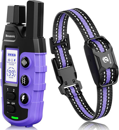 Bousnic Dog Shock Collar - 3300Ft Training Collar with Remote for 5-120lbs Small Medium Large Dogs Rechargeable Waterproof e Collar with Beep (1-8), Shake(1-16), Safe Shock(1-99) Modes (Lightpurple) BOUSNIC