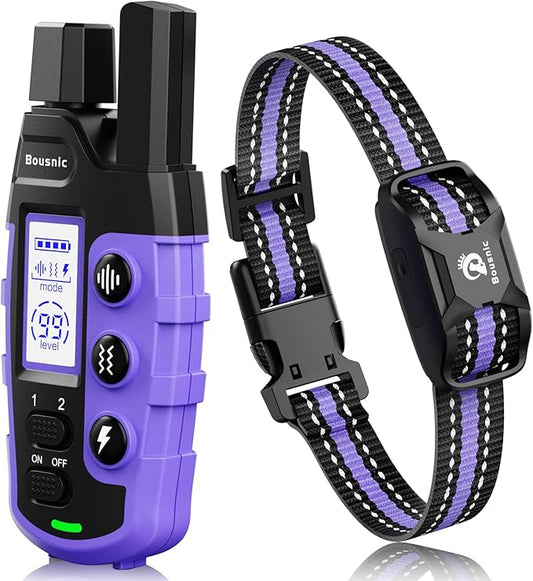 Bousnic Dog Shock Collar - 3300Ft Training Collar with Remote for 5-120lbs Small Medium Large Dogs Rechargeable Waterproof e Collar with Beep (1-8), Shake(1-16), Safe Shock(1-99) Modes (Lightpurple) BOUSNIC