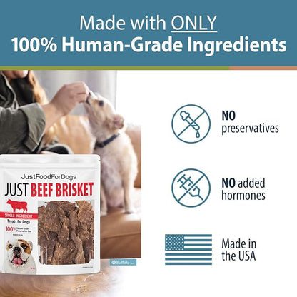 JustFoodForDogs Single-Ingredient Healthy Dog Treats, Beef Brisket, Made in The USA, 5 oz - PAWPICO