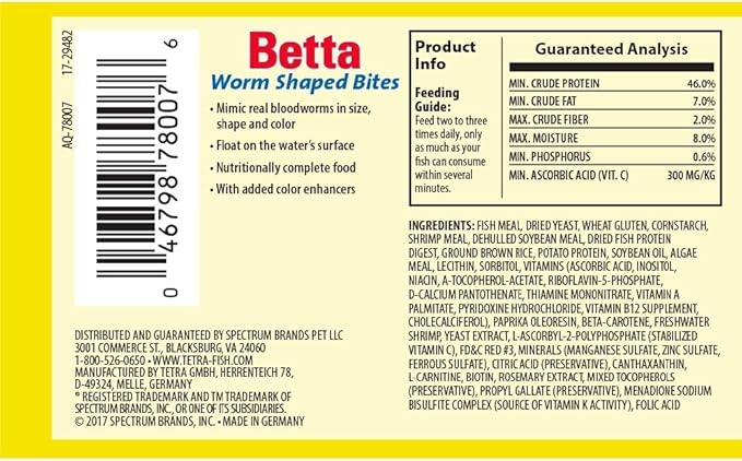 Tetra BettaMin Worm Shaped Bites 0.98 Ounce, Complete Diet for Bettas (Pack of 2) Tetra
