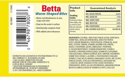 Tetra BettaMin Worm Shaped Bites 0.98 Ounce, Complete Diet for Bettas (Pack of 2) Tetra